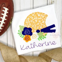 Football Helmet with Flowers Machine Applique Design